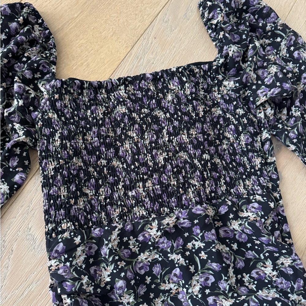 ASTR the Label Sweetheart Cutout Dress Black-Purple Ditsy Print Size Medium - Picture 8 of 11